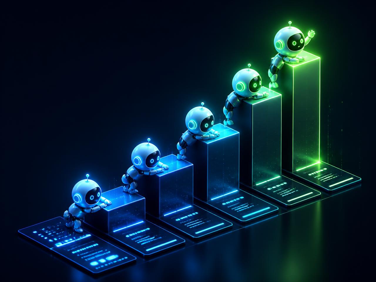 SEO bots climbing a rising search ranking chart